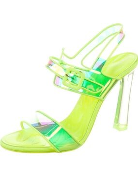 Christian Louboutin Green Clear-Strap Slingback Heels